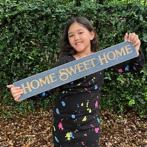 Vintage Solid Wood 24” “Home Sweet Home” Sign w Carved Lettering, Welcome, House